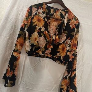 Floral sheer cross front blouse